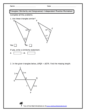 Congruence and Similarity Worksheet with Answers PDF  Form