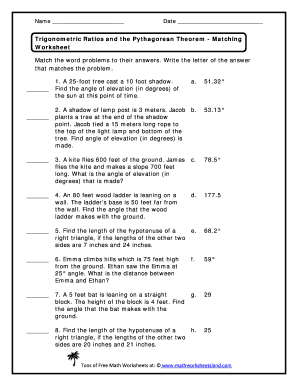 Pythagorean Theorem Word Problems Matching Worksheet Answer Key  Form