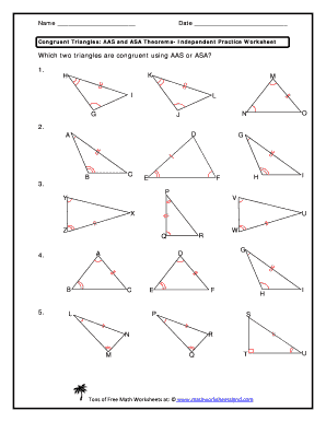 AAS and ASA Theorems Independent Practice Worksheet Math  Form