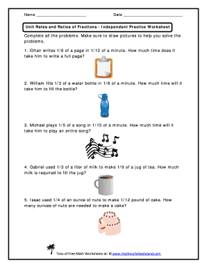 Unit Rates and Ratios of Fractions Matching Worksheet Answers  Form