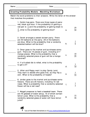 Probability Models Worksheet  Form