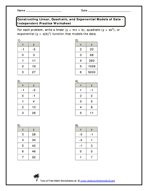 Linear Quadratic Exponential Worksheet  Form