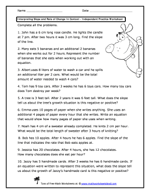 Interpreting Slope and Rate of Change in Context Independent Practice Worksheet  Form