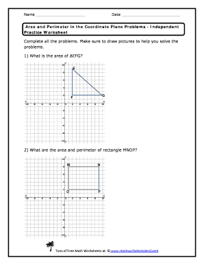 Area and Perimeter in the Coordinate Plane Problems Worksheet Answers PDF  Form