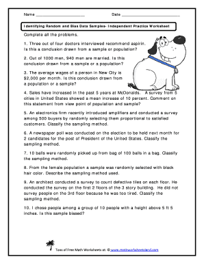 Random Sampling Worksheet Answer Key  Form