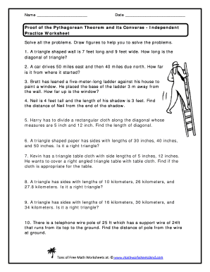 Proof of the Pythagorean Theorem and Its Converse Independent Practice Worksheet Answer Key  Form