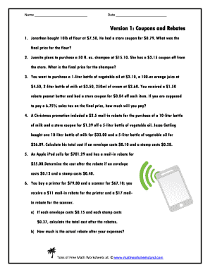Coupon Math Worksheets PDF Form