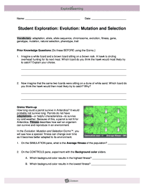 Evolution Gizmo Answer Key  Form