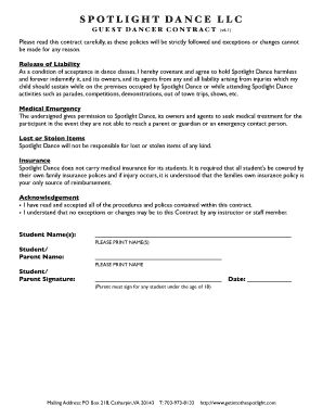 Dancer Contract  Form