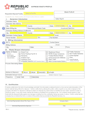 Express Waste Profile Republic Services  Form