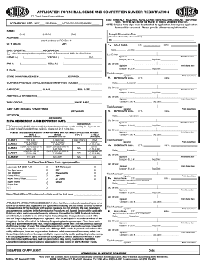 NHRA License Application  Form