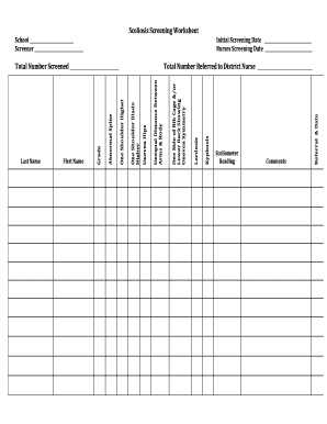 Scoliosis Screening Worksheet Total Number Screened Total  Form
