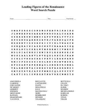 Leading Figures of the Renaissance Word Search Puzzle Answer Key  Form