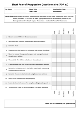 Fear of Progression Questionnaire  Form