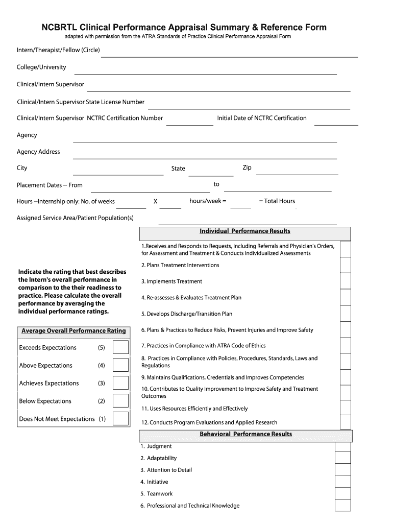 Who Completes the Ncbrtl Clinical Performance Appraisal Reference Summary Form