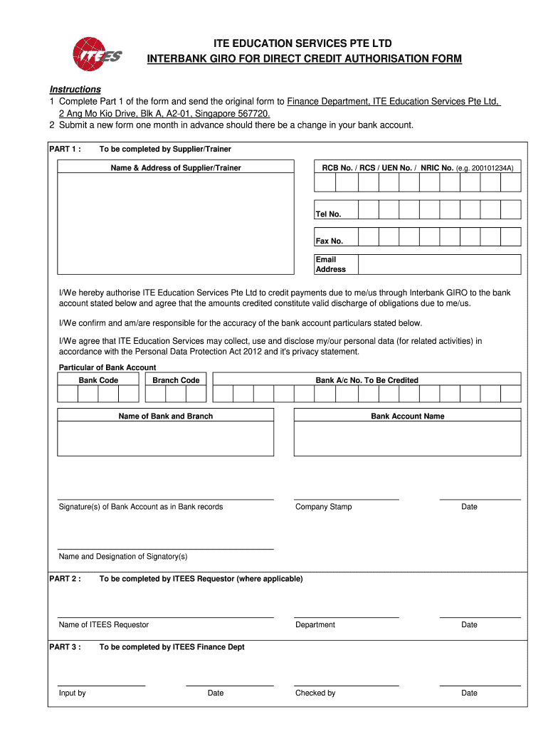 Direct Credit Authorisation Form