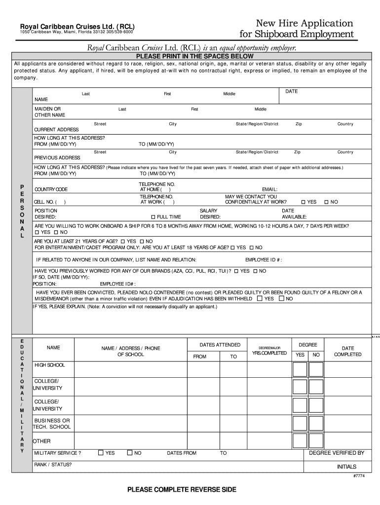 royal caribbean cruises ltd job application