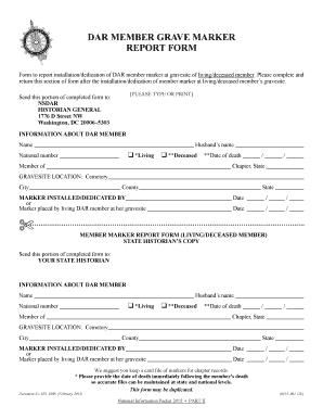 DAR MEMBER GRAVE MARKER REPORT BFORMb Dar