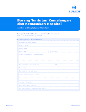 Borang Tuntutan Kemalangan Dan Kemasukan Zurich Insurance  Form