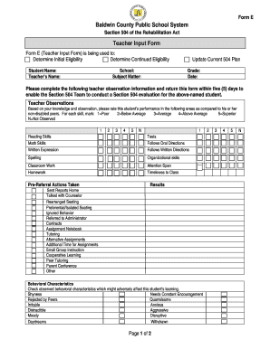 504 Teacher Input Form