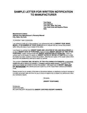 Lemon Law Letter Template  Form