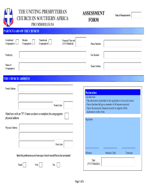 Assessment Form Uniting Presbyterian Church in Southern Africa Upcsa Org