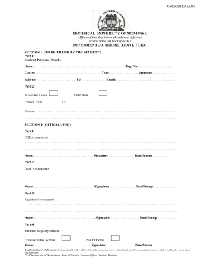 Get and Sign Tum Defer Admission  Form