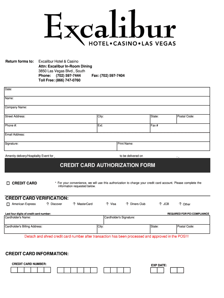 Las Vegas Hotel Credit Card Authorization Form