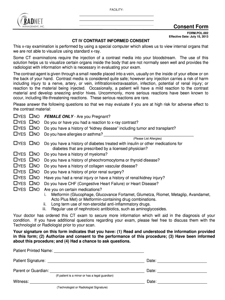  Consent for Administration of Radiographic Iv Contrast 2013-2024