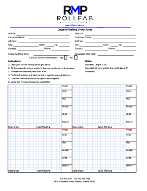 Custom Flashing Order Form Rollfab Metal Products