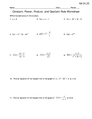 Product and Quotient Rule Practice Worksheet  Form