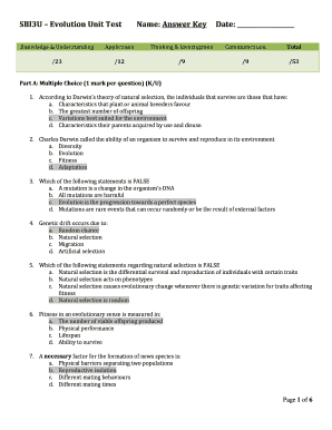 Sbi3u Evolution Unit Test Answers  Form