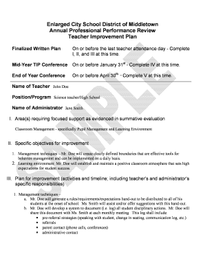 Sample Teacher Improvement Plan  Form