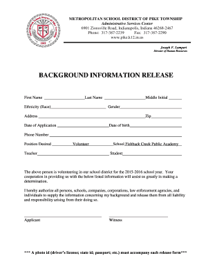 Pike Township Background Check Form
