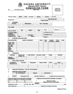 Hazara University Degree Form for Download