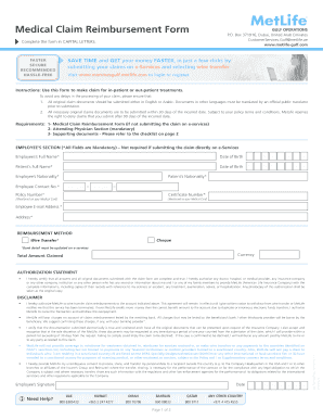 Metlife Reimbursement Form