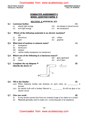 6th Class Sa1 Science Question Paper  Form