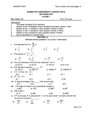 20 Formulas of Maths of Class 7