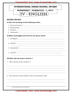 Class 4 English Worksheet PDF  Form