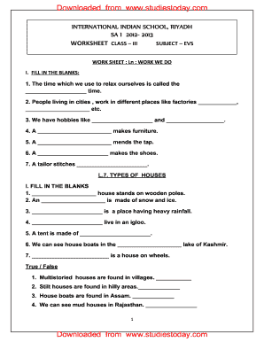 Class III- evs worksheet-12. work we do worksheet