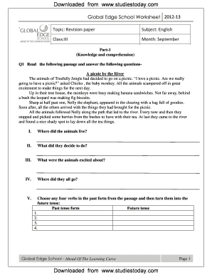 Class 3 English Worksheet PDF  Form