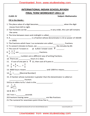Cbse Maths Class 4 Question Paper  Form