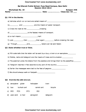 Evs Class 3 Worksheets with Answers  Form