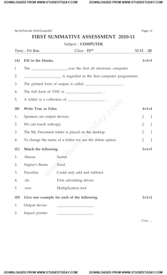 Computer Paper for Class 4  Form