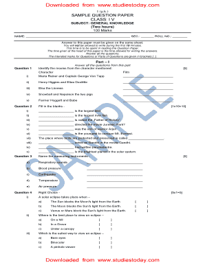 Gk Questions for Class 4  Form