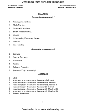 Class 6 Maths Assignment PDF  Form