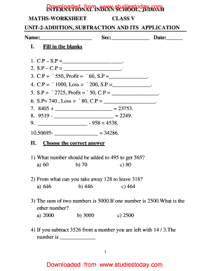 Fill in the Blanks Maths Class 5  Form