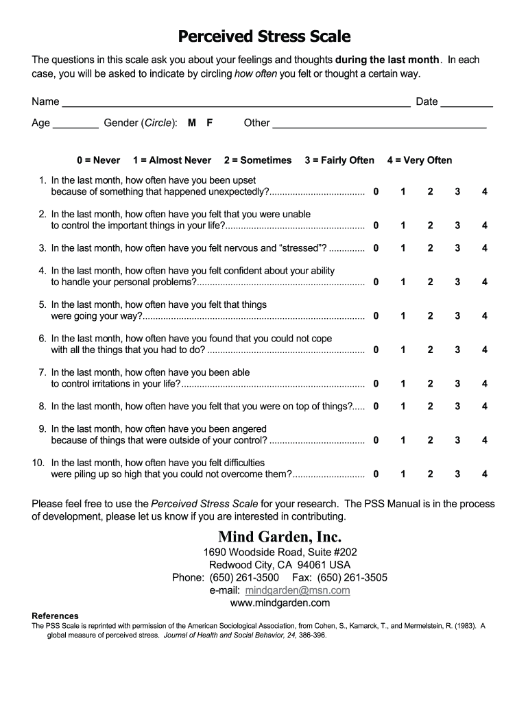 Perceived Stress Scale  Form