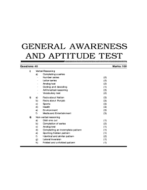 General Awareness and Aptitude Test  Form