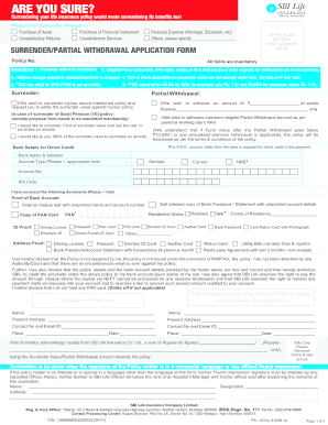  Surrender Partial Withdrawal Application Form Sbi Life 2014